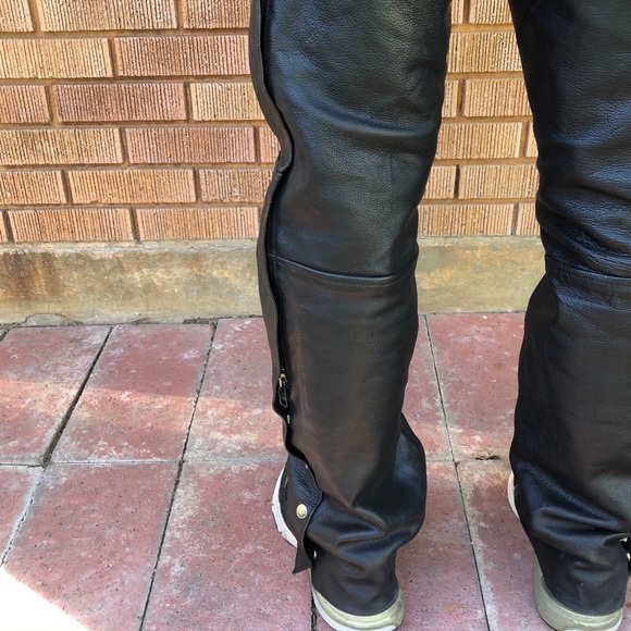 River Road Leather Accessories Motorcycle Chaps Black Full Grain